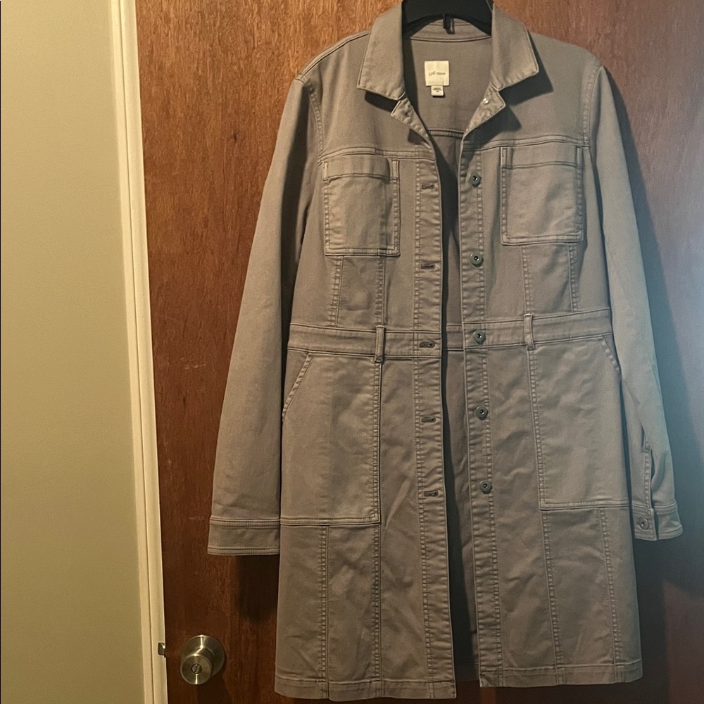 J. Jill Denim light sage green duster  Jacket. Perfect for spring.